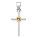Sterling Silver Rhodium-plated Citrine Center Latin Cross Pendant