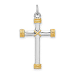 Sterling Silver Platinum-plated and 18k Gold-plated X-Center Rope Cross Pendant