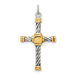 Sterling Silver Antiqued and 18k Gold-plated Twisted Cross Pendant