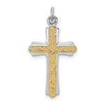 Sterling Silver Platinum-plated and 18k Gold-plated Textured Cross Charm