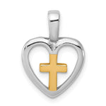 Sterling Silver Rhodium-platedVermeil Cross Heart Pendant