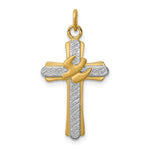 Sterling Silver Platinum-plated and 18k Gold-plated Satin Dove on Cross Charm