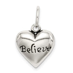Sterling Silver Antiqued BELIEVE Heart Pendant