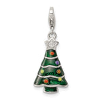 Sterling Silver Rhodium-plated Multi-color Enameled and CZ Christmas Tree Charm