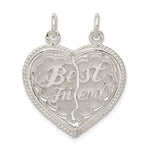 Sterling Silver Reversible BEST FRIEND / FRIENDS APART BUT ALWAYS TOGETHER 2-Piece Break-Apart Heart Pendant