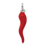 Sterling Silver Red Enameled 3-D Italian Horn Pendant