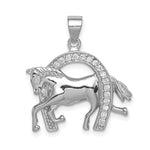Sterling Silver Rhodium-plated Horse in Horseshoe CZ Pendant