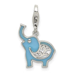 Sterling Silver Rhodium-plated Blue Enameled Elephant Charm with Lobster Clasp