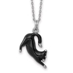 Sterling Silver Rhodium-plated Black Enamel Cat Necklace