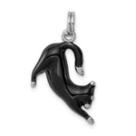 Sterling Silver Rhodium-plated Black Enameled Cat Charm