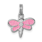 Sterling Silver Rhodium-plated Pink Glitter Enamel Dragonfly Charm