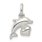Sterling Silver Polished Dolphin and Heart Pendant