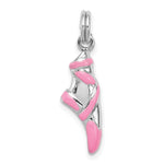 Sterling Silver Rhodium-plated Pink Enamel Ballet Slipper Charm