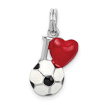 Sterling Silver Rhodium-plated Multi-color Enameled I/Heart/Soccer Ball Charm