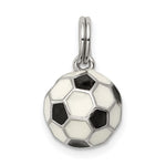 Sterling Silver Rhodium-plated Black and White Enameled 3-D Soccer Ball Charm