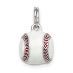 Sterling Silver Rhodium-plated Red and White Enameled 3-D Baseball Charm