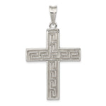 Sterling Silver Polished & Textured Greek Key Cross Pendant