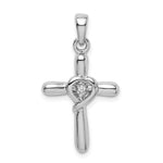 Sterling Silver Rhodium-plated White CZ Heart Cross Pendant