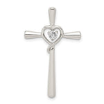 Sterling Silver Rhodium-plated CZ in Heart Cross Fits up to Slide Pendant