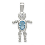 Sterling Silver Rhodium-plated CZ & March Glass Boy Pendant