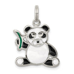 Sterling Silver Black/White/Green Enameled Panda Bear with Bamboo Charm