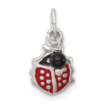 Sterling Silver Red and Black Enameled Ladybug with Black Bead Charm