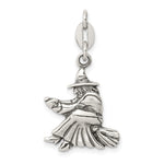 Sterling Silver Antiqued Witch on Broom Pendant