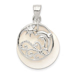 Sterling Silver Polished Dolphin and Waves Mother of Pearl Pendant