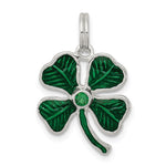 Sterling Silver Green Enameled 4-Leaf Clover with Green Glass Stone Charm
