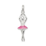 Sterling Silver Pink and White Enamel with Glitter 3-D Ballerina Charm
