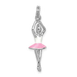 Sterling Silver Rhodium-plated Pink and White Enameled 3-D Ballerina Charm