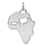 Sterling Silver Polished Africa Continent with Two Elephants Cut-out Pendant