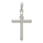 Sterling Silver Polished and Woodgrain Textured INRI Cross Pendant