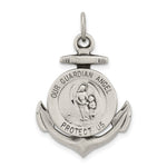 Sterling Silver Antiqued Guardian Angel on Anchor Medal Pendant