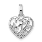 Sterling Silver Rhodium-plated CZ Floral Filigree Heart Pendant