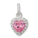 Sterling Silver Pink and Clear CZ Halo Heart Pendant