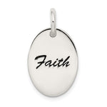 Sterling Silver Polished Black Enameled FAITH Oval Disc Pendant