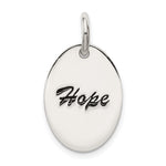 Sterling Silver Polished Black Enameled HOPE Oval Disc Pendant
