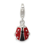Sterling Silver Black/Red Enameled Ladybug Charm with Lobster Clasp