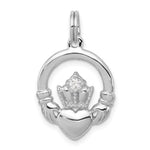 Sterling Silver Rhodium-plated Polished CZ Claddagh Pendant