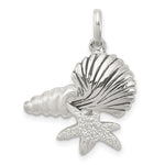 Sterling Silver Polished Antiqued/Laser Cut/Satin Seashells Pendant