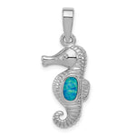 Sterling Silver Rhod-plated Created Opal Seahorse Pendant