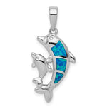 Sterling Silver Rhodium-plated Blue Lab Created Opal Inlay Dolphin Pendant