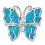 Sterling Silver Rhodium- plated Inlay Blue Created Opal Butterfly Pendant