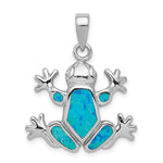Sterling Silver Rhodium-plated Blue Lab Created Opal Inlay Frog Pendant
