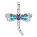 Sterling Silver Rhodium-plated Created Opal Dragonfly Amethyst Pendant