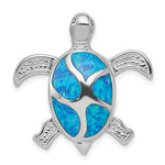 Sterling Silver Rhodium-plated Blue Lab Created Opal Inlay Turtle Chain Slide Pendant