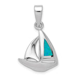 Sterling Silver Rhodium-plated Blue Lab Created Opal Inlay Sailboat Pendant