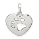Sterling Silver Polished Cut-out Paw Print Heart Pendant