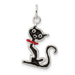 Sterling Silver Black Enameled Cat with Red Collar Charm